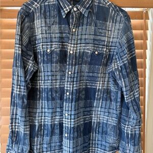 Ralph Lauren Navy and Light Blue Plaid Western Button-Down Shirt